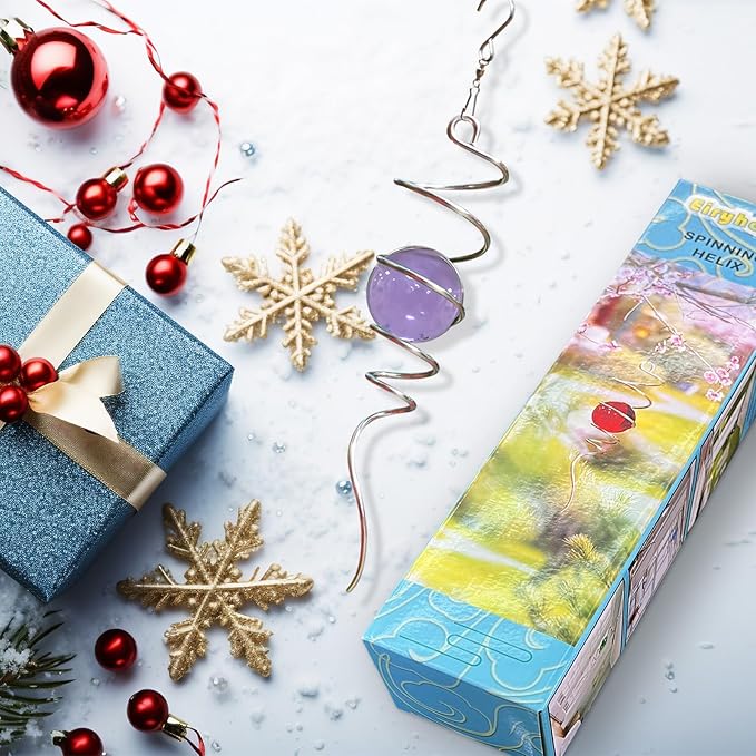 Gazing Ball Spiral Tail, Spiral Wind Spinners with Purple Glass Orb, Decorative Wind Spinner Stabilizer, Outdoor Décor Hanging Decor for Yard Garden Rotating Art Decoration Unique Gifts 13"