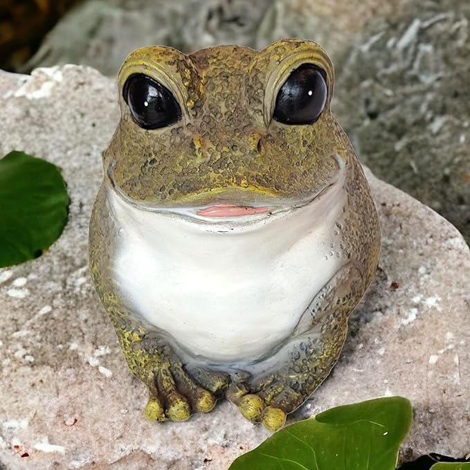 Stocky Frog Decorative Garden Statue and Key Hider - Hides a Secret Extra Hidden Key Outside in Garden, Yard or Porch