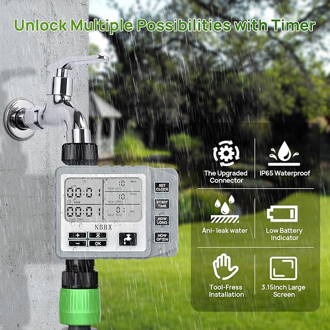 Digital Sprinkler Timer for Garden Hose Watering, Battery Powered Hose Timer with Rain Delay, Manual, Automatic Watering System, Outdoor Programmable Water Timer Irrigation Timer Grey