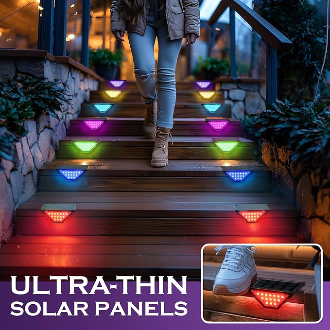 SOLPEX Solar Step Lights for Outside, 24 LEDs Solar Stair Lights Outdoor Waterproof Decor for Porch, Front Door, Stair, Step, Deck, Fence, Balcony, Patio, Wall, Yard, Garden(6 Pack,RGB)
