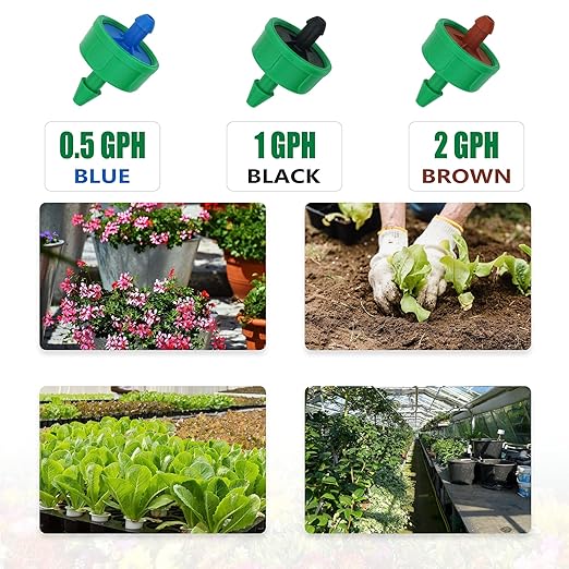 1 GPH Drip Irrigation Emitters Pressure Compensating Drippers Constant Flow Heads Parts Garden Flower Pots Plants Systems Dig Kit for 1/4 Inch Watering Tubing Line 50-Pack