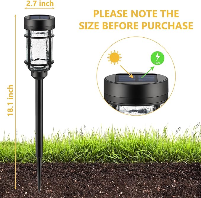 Solar Pathway Lights 8 Pack, Color Changing + Cool White LED, Waterproof Solar Crackle Glass Stake Lights for Garden Path, Walkway, Backyard, Lawn, Landscape Decoration