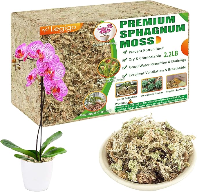 Legigo 2.2LBS Premium Sphagnum Moss for Plants- 40QT Natural Succulent Carnivorous Plant Moss Dried, Long Fiber Orchid Moss for Orchid Repotting Succulent Sarracenia Potted Plants Gardening & Reptiles