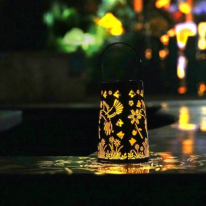 Kaixoxin 2 Pack Hummingbird Solar Lantern Lights Metal Outdoor Waterproof Garden Decor Hanging Lights for Backyard Porch Patio Table Yard Balcony Lawn Pathway Gifts for Women Grandma Mom
