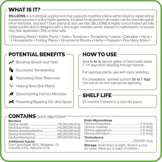 TPS NUTRIENTS Billions Concentrated Microbial Root Enhancer, 100% Water-Soluble with Mycorrhizae, Bacteria and Trichoderma, 16 oz (1 Pound)