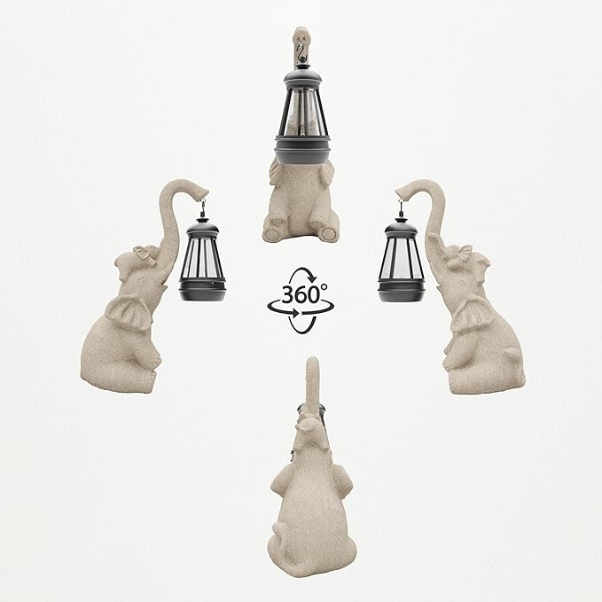 Solar Powered Outdoor Figurine Lights, 10 Inch Waterproof Animal Elephant Statue Light, Suitable for Decorations for Patio, Balcony, Lawn, Courtyard, Etc. (Trunk)