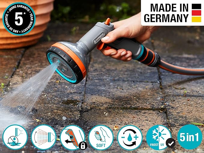GARDENA 3715C-FP Frost Proof - Comfort Multi Sprayer (Five Spray Patterns) + Water Stop