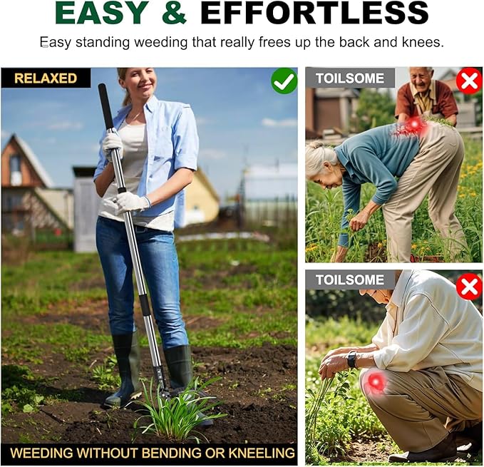 Aimery Weed Puller Tool, Weed Removal Tool, Vertical Weed Puller, Adjustable - Height and Detachable Garden Vertical Root Remover, which can Easily Remove Weeds Without Squatting or Kneeling.