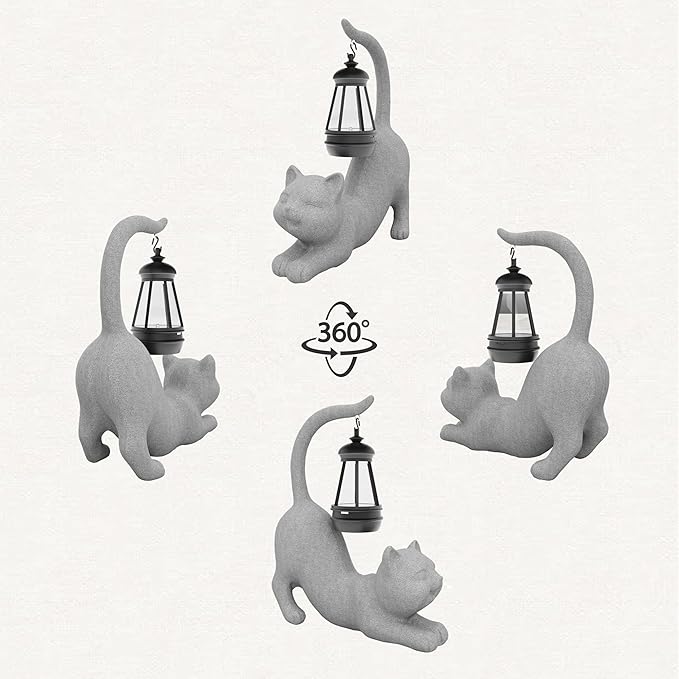 Solar Cat Garden Statue 15 Inch Porch Patio Decor for Outside Yard Decoration Outdoor Unique Housewarming Gardening Birthday Gifts for Cat Lovers Women Grandma