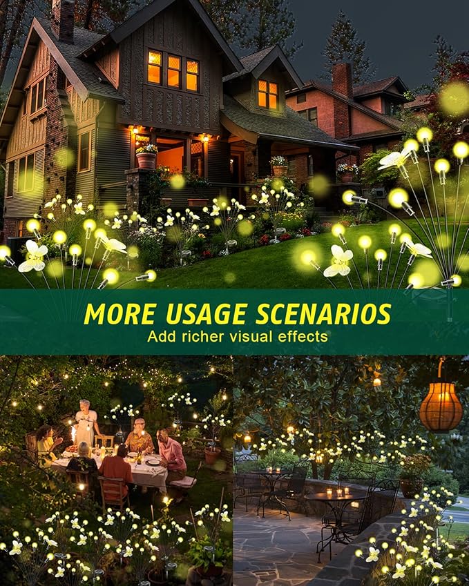 Solar Garden Lights 2024 Upgraded Solar Outdoor Lights Sway by Wind for Patio Pathway Decoration 2+8 Warm White (Butterfly 4 Pack)…