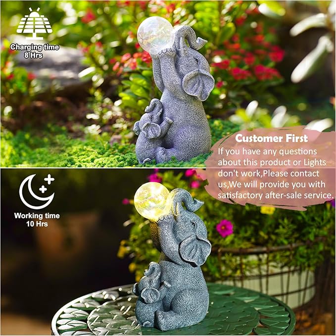 Solar Elephants Outdoor Garden Statues: Outside Decor with Lights Clearance for Yard Art Lawn Ornaments Porch Patio Balcony Home House - Birthday Gifts for Grandma Mom Women