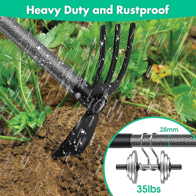 Garden Hoe and Cultivator, 31 Inch Long Heavy Duty Hand Hoe Garden Tool with Tiller,2 Section Handle, Carbon Steel Blade, Cultivator Hoe Garden Tools for Loosening Soil, Weeding Garden Tools