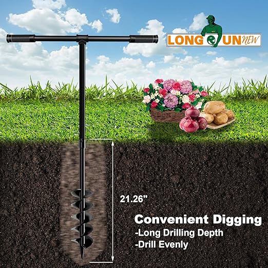 4" x 38" Spiral Planter Hand Auger - Heavy-Duty Manual Post Hole Digger for Gardens, Fences, Landscaping - Planting Bulbs, Trees, Flowers Garden Hole Digger Tool