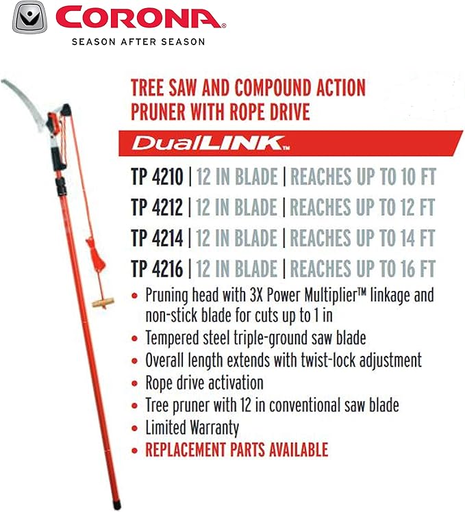 Corona Cipper 211252 TP 4212 DualLink Tree Saw and Pruner, 12-Foot, Feet, Red