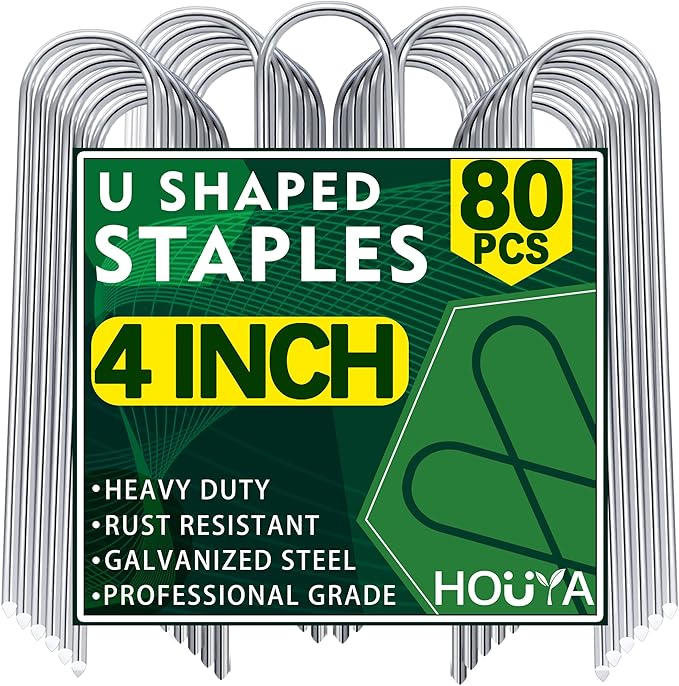 U Shaped Garden Stakes 4 Inch 80 Pack Drip Irrigation Stakes Galvanized Landscape Garden Staples Hose Stakes for Soaker Hose Drip Line Irrigation Tubing Tube, Lawn Ground and Weed Barriers