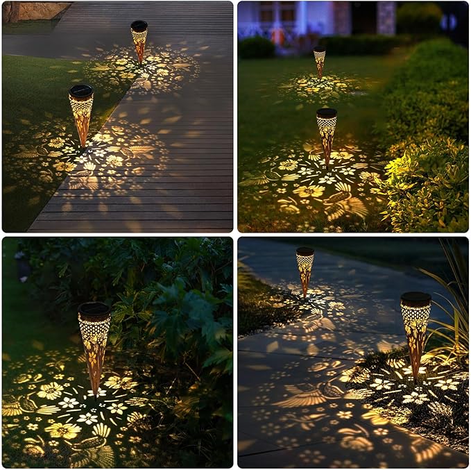 KAIXOXIN Solar Garden Lights, Metal Hummingbird Pathway Lights, Outdoor Landscape Lighting for Patio, Backyard, Walkway (Hummingbird, 4)