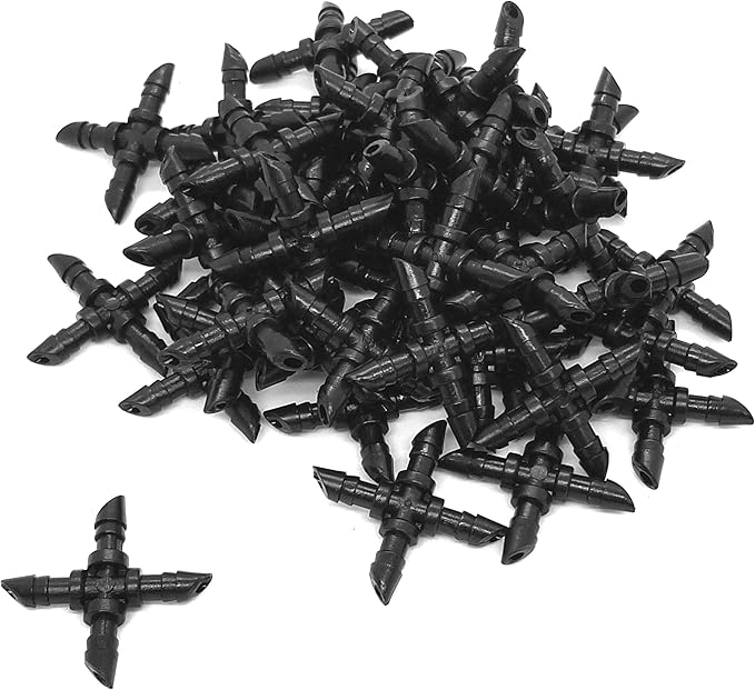 (100 PACK) - Barbed 1/4"-Inch Drip 4-Way Cross Fitting (fits 0.140/0.170 ID) 90-degree 2-Way Connector, Premium Quality Drip Irrigation Tubing Connector Fitting (Cross)