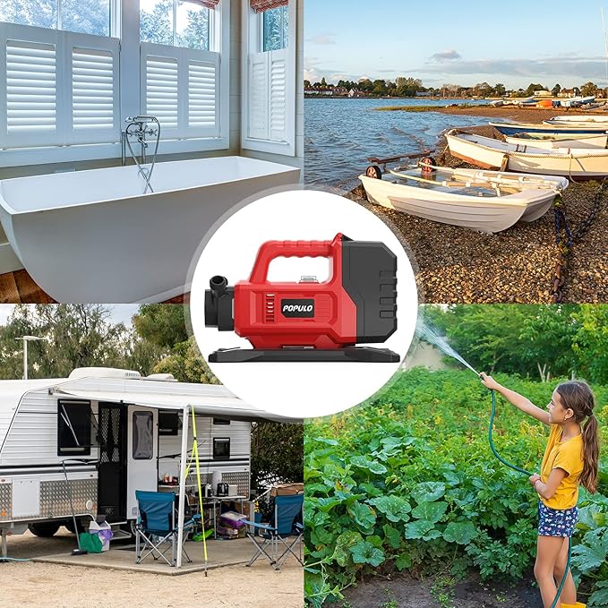 POPULO Hybrid Water Transfer Pump, 20V or 120V Portable Cordless Utility Pump, Upgraded 325 GPH Electric Transfer Water Pump with 4.0Ah Battery for Rain Barrel, RV, Tank, Irrigation, Ponds, Garden