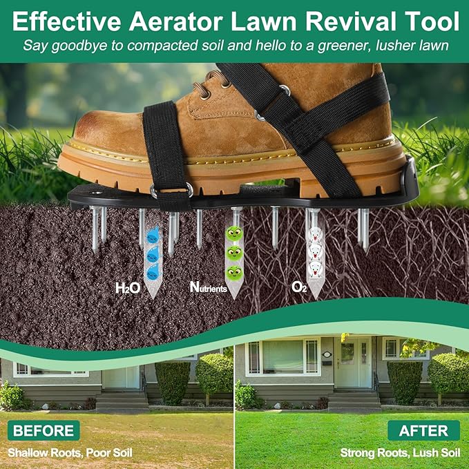 Lawn Aerator Shoes, Upgrade 2.2" Heavy Duty Spike Shoes Lawn Aerating with Hook&Loop Straps, Free-Installation Grass Aerator Lawn Tool, One-Size-Fits-All Soil Aerator Tool for Yard Patio Lawn Garden