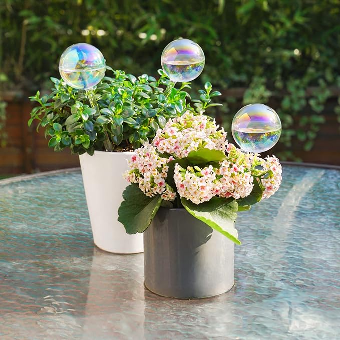 [3PCS] Light Iridescent Rainbow Gradient Color Clear Glass Self-Watering System Spikes, Automatic Plant Waterer Bulbs