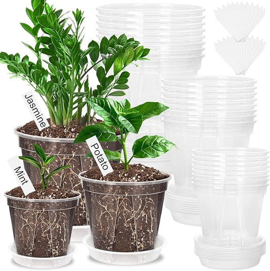 24 Pack Clear Nursery Pots 4/5/6 Inch Clear Plastic Plant Pots with Drainage Holes Clear Planters Flower Pots for Indoor Plants