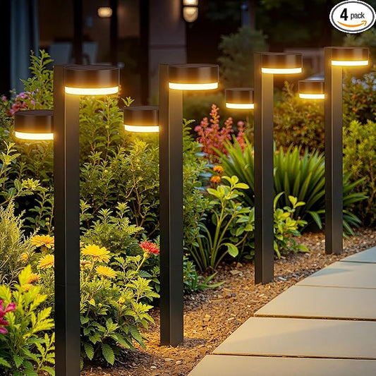 Solar Pathway Lights Outdoor, 4 Pack Brighter Modern Dual-Head Outdoor Solar Lights for Outside Up to 12Hrs, IP65 Waterproof Solar Garden Lights for Yard Landscape Path Walkway Decoration