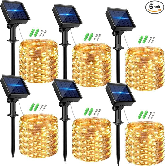 kolpop 6 Pack Solar Fairy Lights Outdoor, 32FT 80LED Solar Powered Twinkle Light Waterproof, 8 Mode Copper Wire Solar Tree Lighting for Outside Garden Yard Decorative (Warm White)