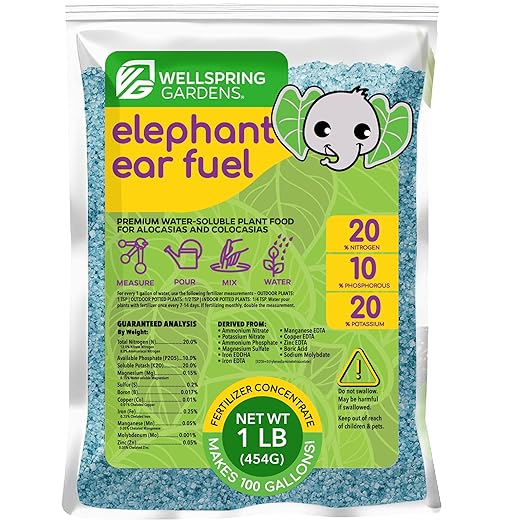 Elephant Ear Fuel Plant Fertilizer - Wellspring Gardens - Plant Food Formula for Alocasias and Colocasias - Complete Soil Nutrients - Lawn and Garden Essentials