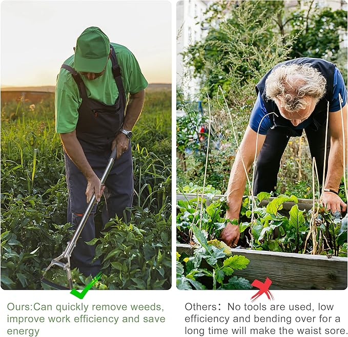 Garden Hoe for Weeding Long Handle Hula Hoe Stirrup Hoe Garden Tool Stainless Steel Poles Adjustable Long Handle Weeding Hoe, 55.9 INCH