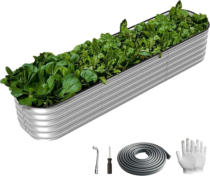 8×2×1.5 ft Galvanized 0.7mm Thickness Steel Raised Garden Bed,Modular Planter for Gardening, Vegetables Bed, Flowers Bed,17" Tall Metal Raised Garden Beds Outdoor-Silver.