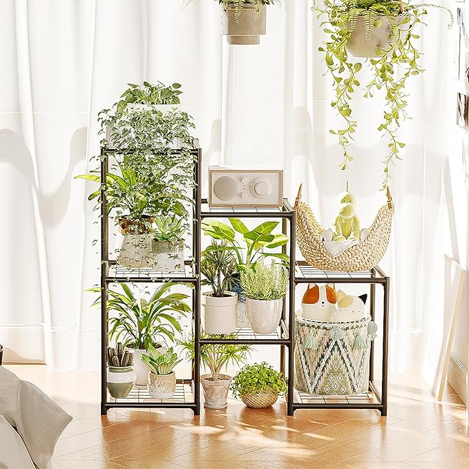 Bamworld Plant Stand Outdoor Metal Plant Shelf for Multiple Plants 3 Tiers Ladder Plant Holder Waterproof for Garden Living Room Patio Morden Home Decor Gardening Gifts