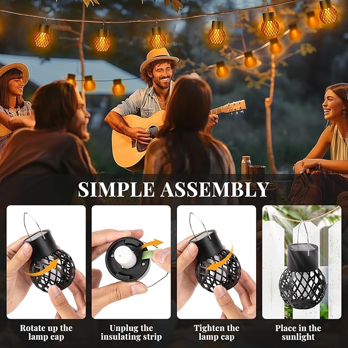 GIGALUMI 12 Pack Solar Lanterns for Outside,Solar Hanging Lights Outdoor Waterproof with Flickering Flame,Solar Powered Outdoor Lights Garden Decor for Yard,Patio,Tree,Camping,Festival Decoration