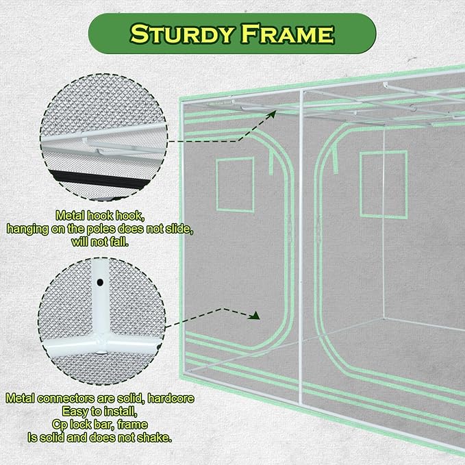 10x10 Grow Tent, 120"x120"x78" Growing Tent with Observation Window and Floor Tray for Hydroponics Indoor Plant Growing Large Grow Room