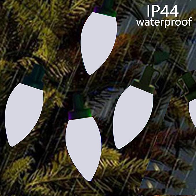 C9 Christmas Lights Outdoor 50 LED Cool White Strawberry 34.5ft Waterproof Xmas String Light for Garden Yard Home Party Holiday Christmas Tree Indoor Decoration(Cool White)