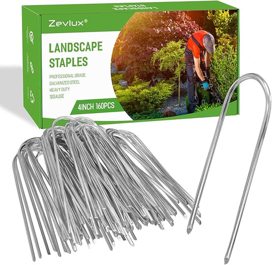 U Shape Garden Stakes 4 Inch 160 pack 11 Gauge Irrigation Tubing Stakes,Heavy Duty Galvanized Landscape Staples for Tube, Lawns, Weed Barriers, and Landscape Fabrics, Irrigation Hose,Floor Mats