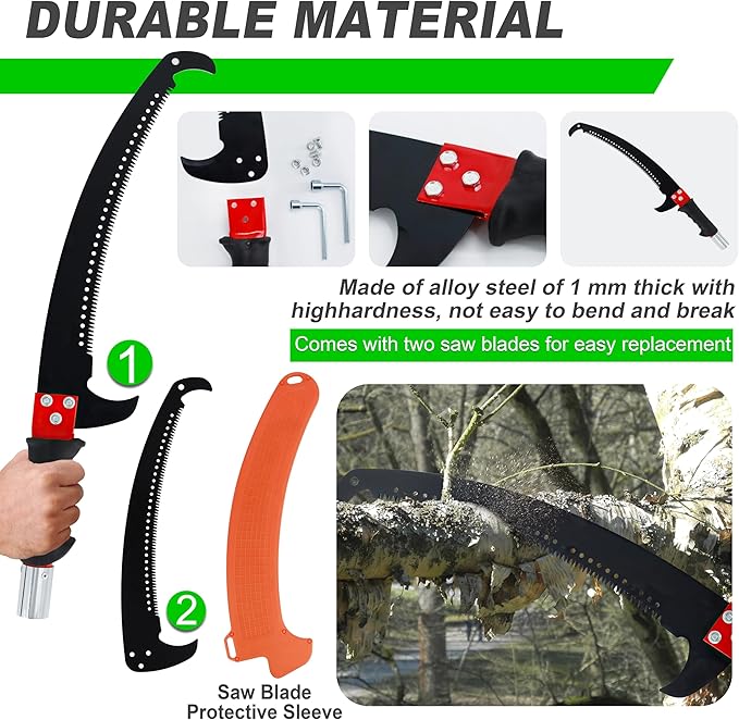 Tree Trimmer, Pole Pruning Saw, Extended Multi-Stage Pole Saw, Gardening Tools Pruner Hand Pole Saw For Yard(Green 26FT)