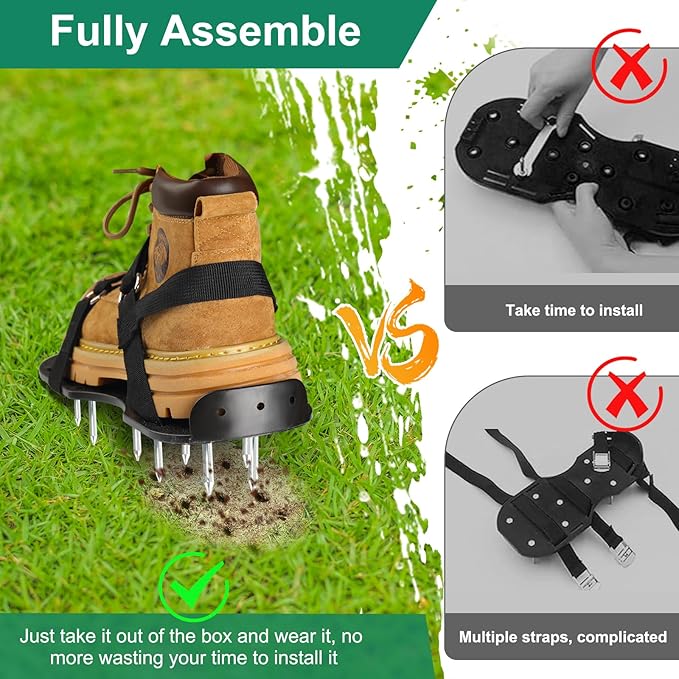 Lawn Aerator Shoes, Upgrade 2.2" Heavy Duty Spike Shoes Lawn Aerating with Hook&Loop Straps, Free-Installation Grass Aerator Lawn Tool, One-Size-Fits-All Soil Aerator Tool for Yard Patio Lawn Garden
