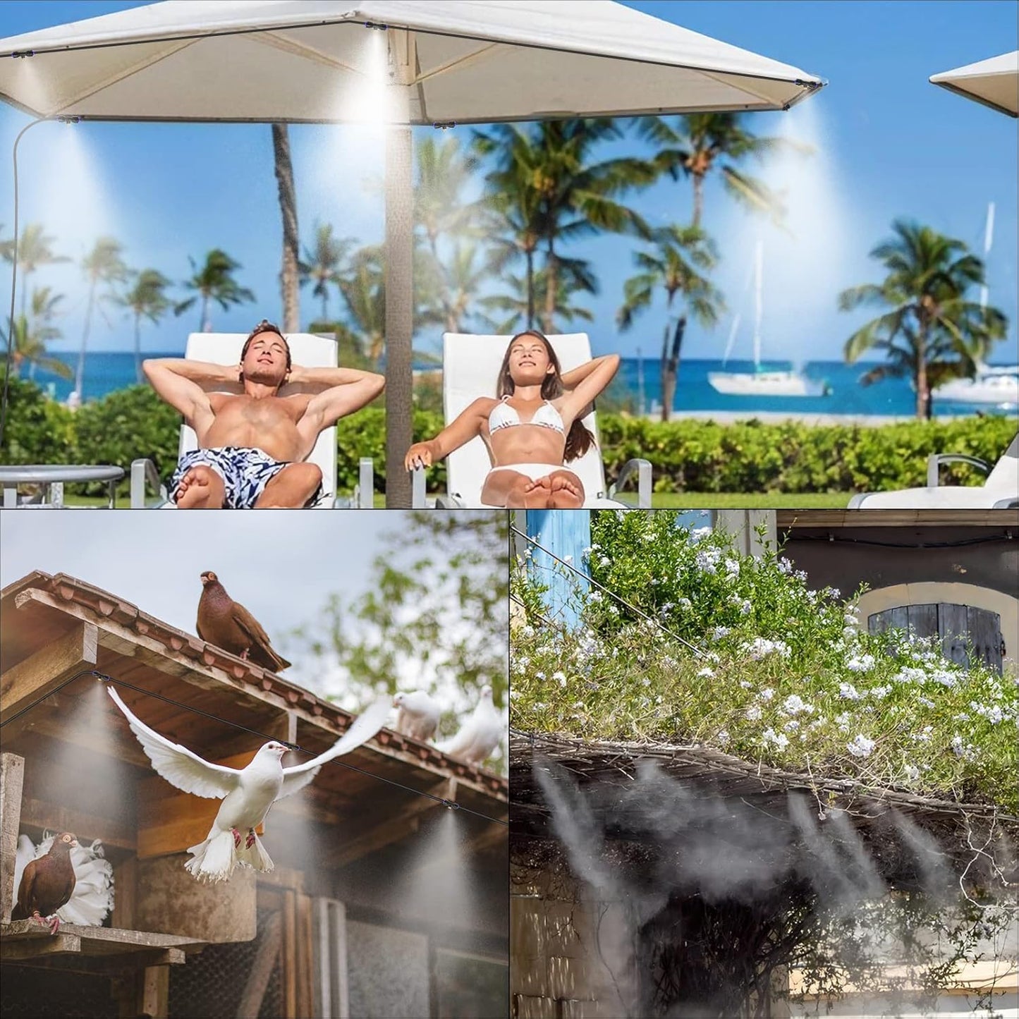 Misting System with Water Filter - Upgraded Signice 65 Ft (20M) Line & 15 Brass Mist Nozzles Outdoor Misters for Patio Cooling Mister Systems Kit for Outside Garden Backyard Greenhouse (Black)