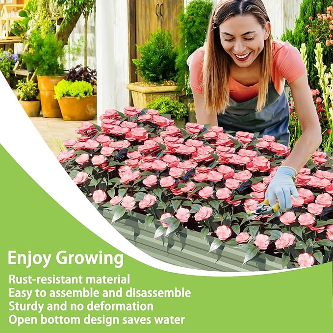 Aoodor 4 x 2 x 1 ft Outdoor Raised Garden Bed, Reinforced Galvanized Steel Planter Box for Vegetables, Flowers,Fruits and Herbs