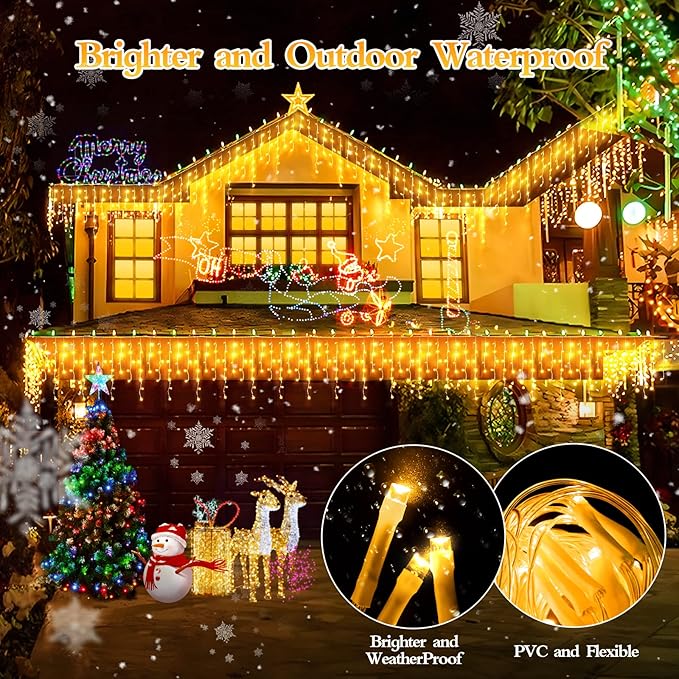 1600 LED 164FT Outdoor Christmas Lights Plug in 8 Modes with Timer Dimmable Christmas Decorations Waterproof Indoor Curtain String Lights for Roof Porch Garden Holiday Wedding Party Decor Warm White