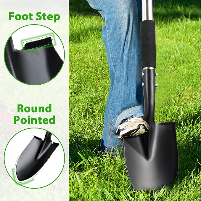 Shovel, Shovels for Digging Gardening, 31” Small Shovel for Camping, Off Road, Garden Spade Shovel with Round Point Blade, D-Handle, Comfort Grip, Metal Shovel Heavy Duty, Rust-Proof, Lightweight