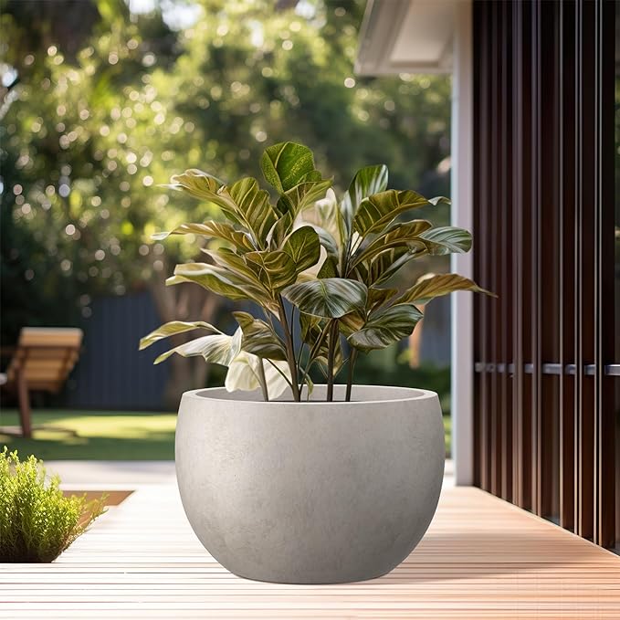 Kante 19.9" Dia Round Concrete Planter, Outdoor/Indoor Large Bowl Plant Pots with Drainage Hole and Rubber Plug for Garden Patio Balcony Home, Weathered Concrete