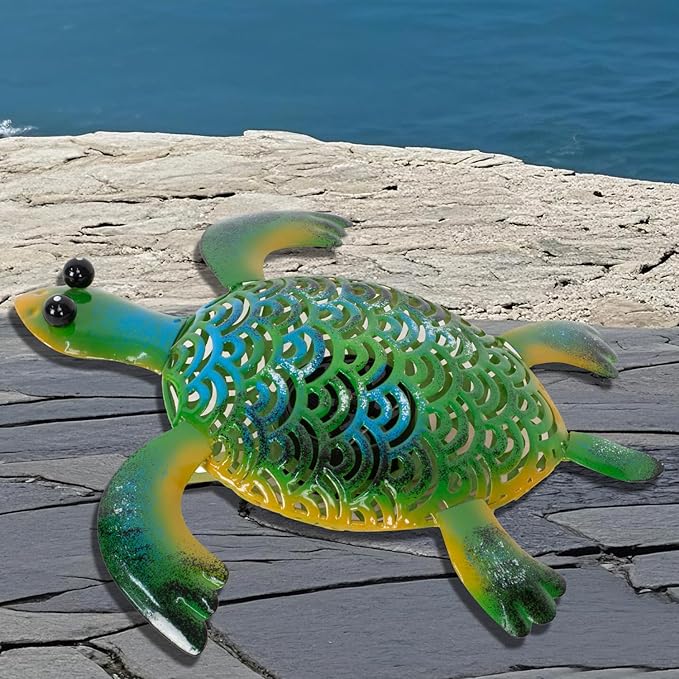 Natelf Solar Powered Turtle Statue Outdoor Decor Metal Animal Yard Art Waterproof Outdoor Sculptures for Patio, Yard, Balcony, Yard Ornament - Unique Housewarming Gifts