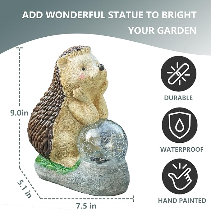 Elenon Hedgehog Decor Solar Lights Statue, Garden Figurines Outdoor Decorative, Yard Art Sculptures & Statues for Patio Yard Pathway