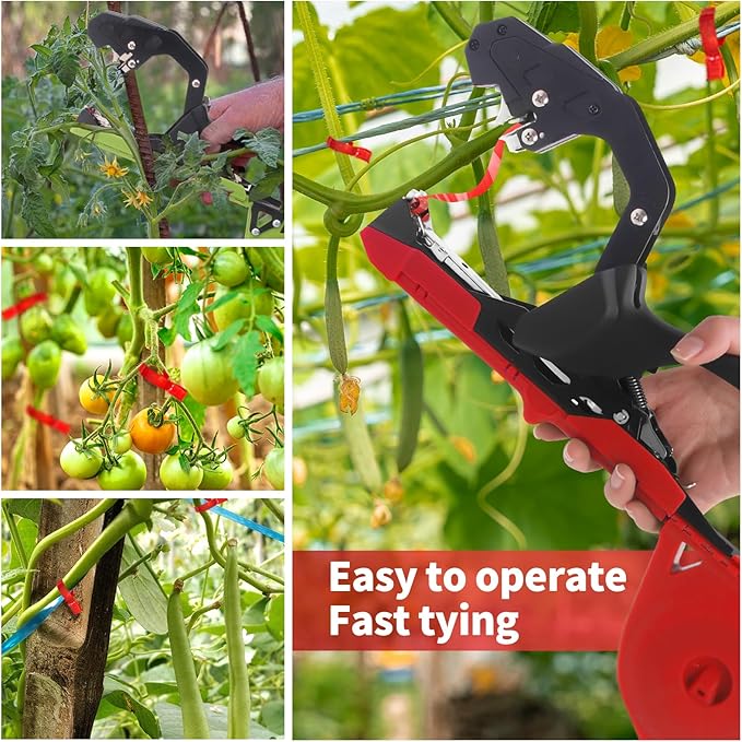 SWANSOFT Plant Tying Machine, Lightweight Plant Vine Tying Tape Machine Tool, Plant Tape Gun for Tomatoes, Grapes and Vegetable Garden, Come with 10000pcs Staples 10 Rolls Tape (Red)