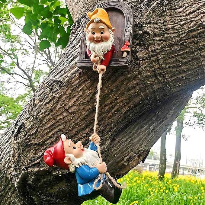 Elenon Climbing Gnomes Tree Faces Decor Outdoor for Yard, Adorable Gnome Tree Hugger Fairy Door Statue for Tree, Funny Garden Tree Peeker Sculpture Yard Patio Art