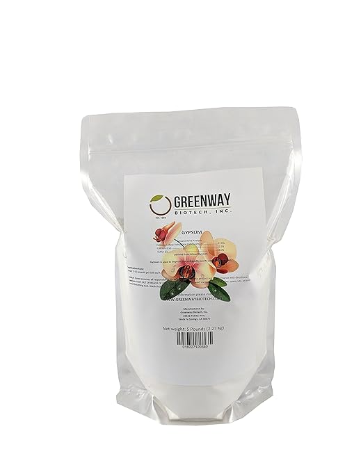 Greenway Biotech Gypsum Powder Calcium Sulfate to Improves Soil Drainage and Soil Water Relations- 100% Water Soluble Contains 97% Calcium Sulfate Dihydrate, 22.5% Calcium, and 18% Sulfur (5 Pounds)