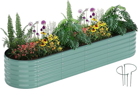Galvanized Metal Planter Raised Garden Bed Kit for Gardening Outdoor，8x2x1ft Planter Grow Garden Box Raised Flower Bed，Long Vegetable Clearance Herb Raised Garden Beds for Gardening