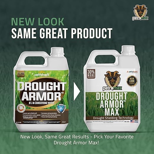 PetraMax Lawn & Turf Drought Armor - Keep Grass Hydrated, Lawn Fertilizer for Green Grass, Liquid Grass Fertilizer for Lawn, Root Booster for Plants & Grass & Lawn Soil (32oz)