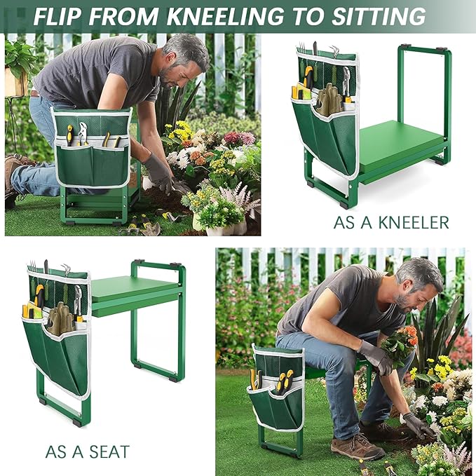 FLINTER 10.2" Wider Garden Kneeler and Seat, Heavy Duty Thick Gardening Bench for Kneeling and Seat - Garden Kneelers for Seniors, Gardening Stools for Women, Grandparents, Gardeners